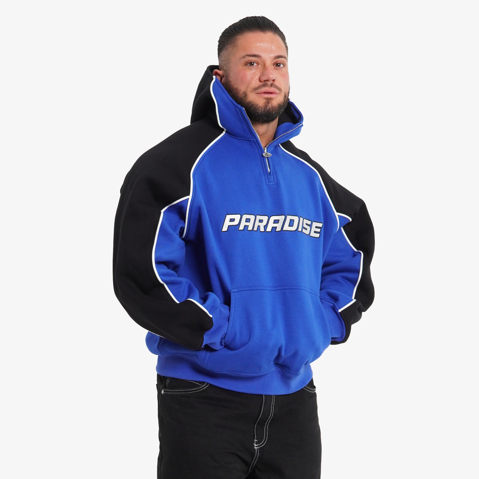 PARADISE HALF ZIP HOODIE BLUE/BLACK – Pump In Paradise