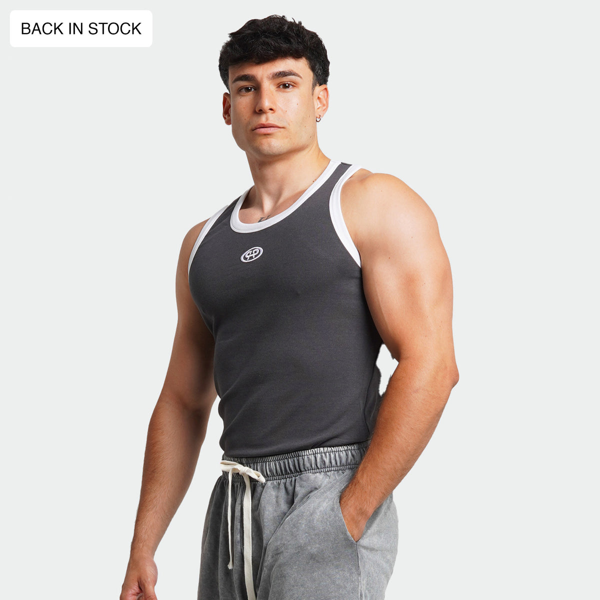 RIBBED TANK TOP - ANTTHRACITE GREY