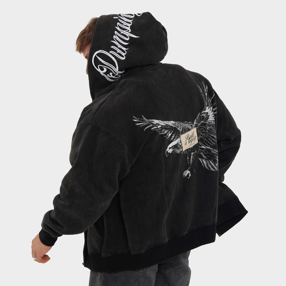 BUILD A LEGACY ZIP UP HOODIE - WASHED BLACK