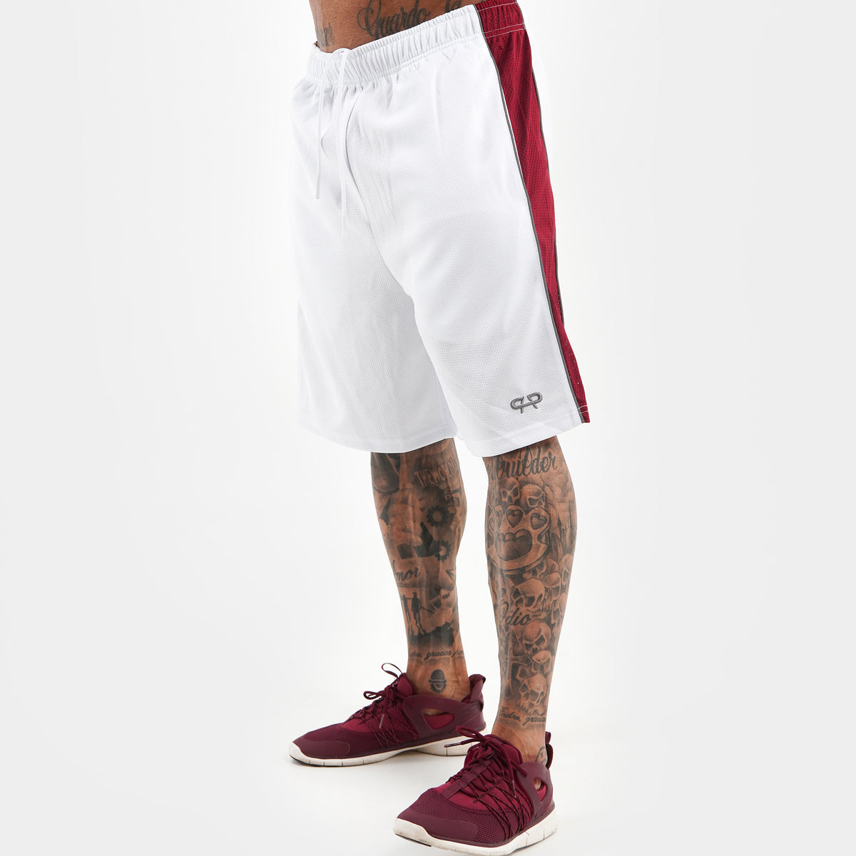 ROYAL MESH SHORTS - WHITE/BURGUNDY